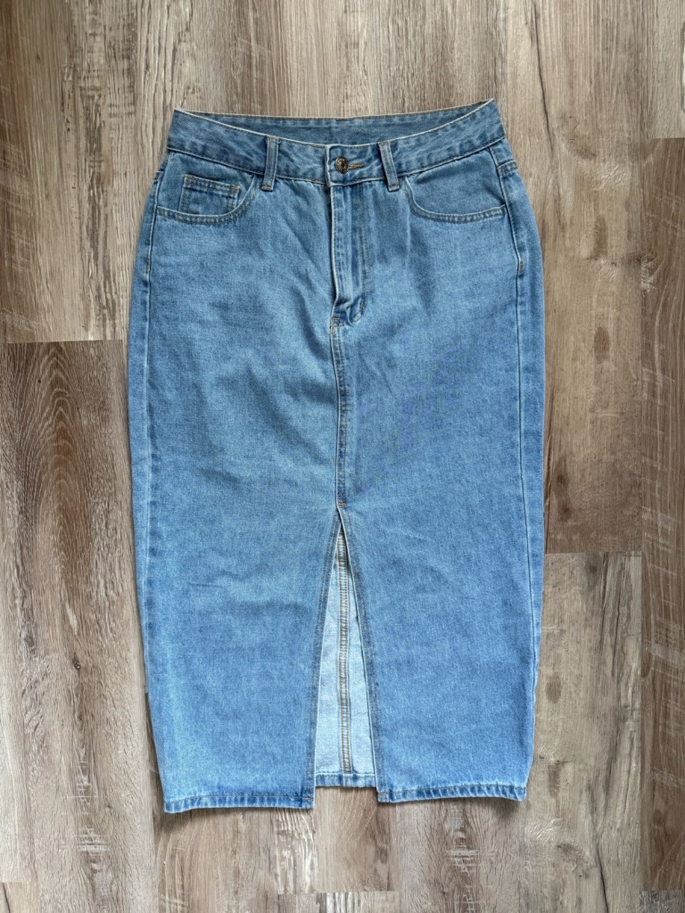 SHEIN Light Blue Straight-Leg Denim Skirt with Front Slit